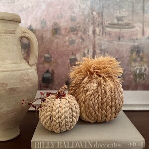 Handcrafted Straw Pumpkin Decor Set of 2